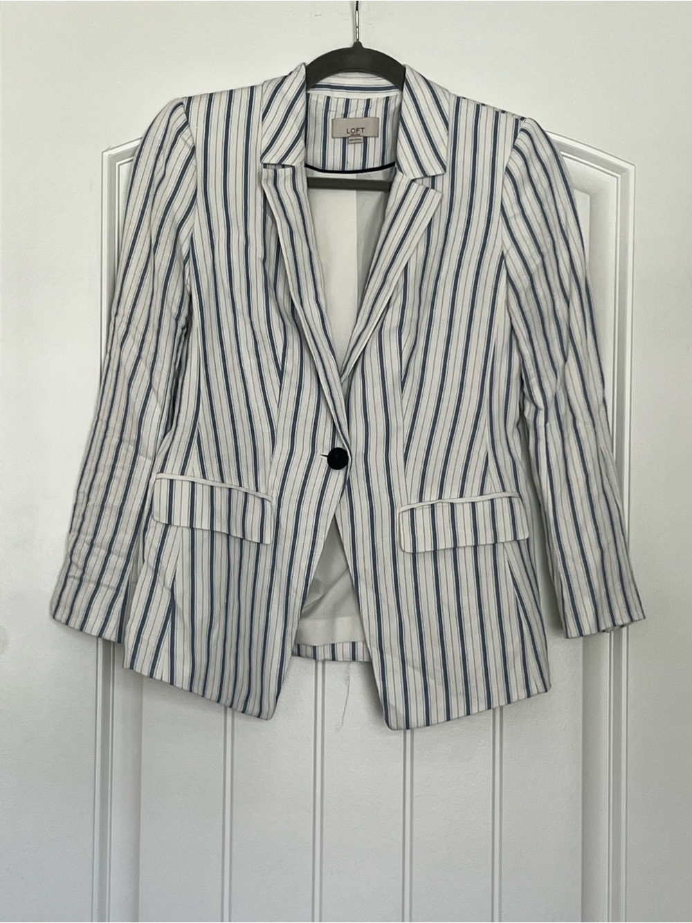 LOFT White Blazer with Blue Pinstripes